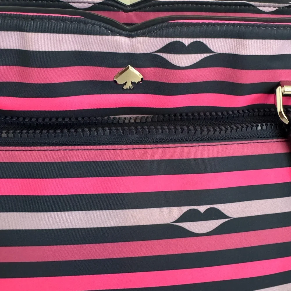 Kate Spade Jae Nylon Striped with Lip Print Tote Bag